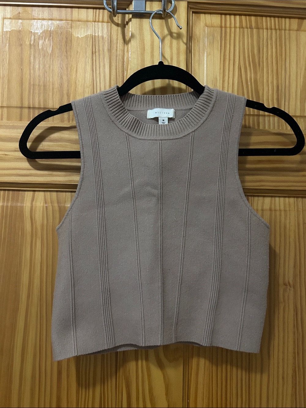 Sleeveless Ribbed Knit Crop Top — Taupe